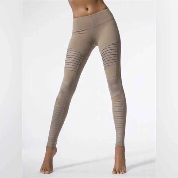ALO Yoga Pants - ALO Yoga Taupe Ribbed Mesh Leggings